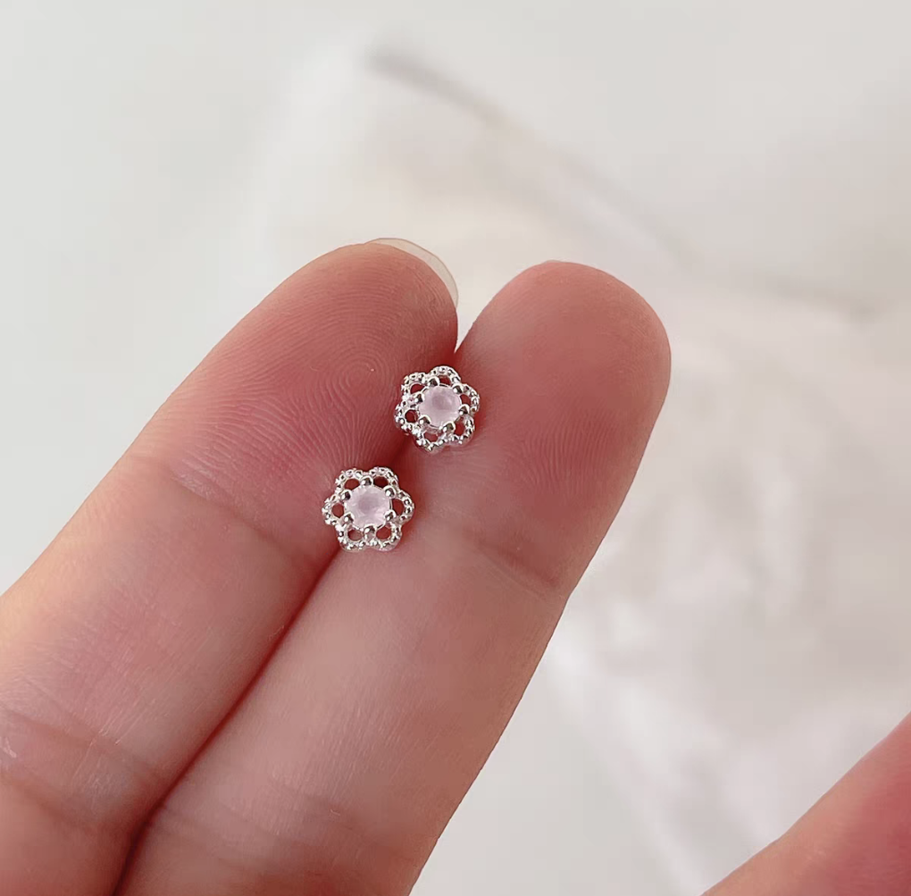 Pink floral scent Sterling Silver 925 Stud earrings