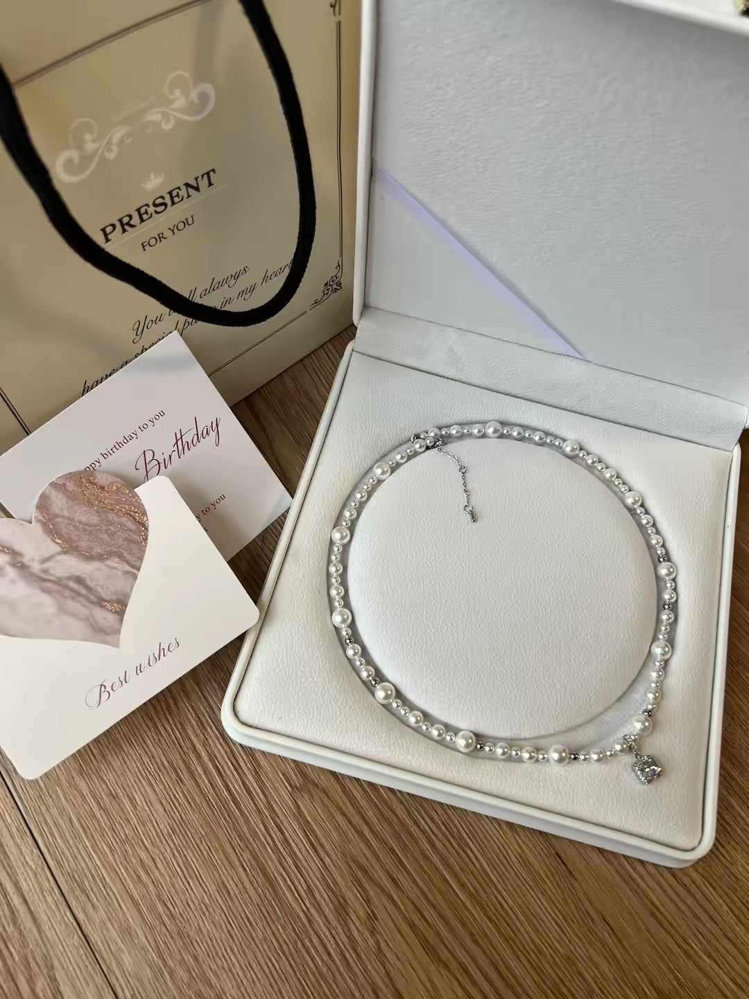 Natural Australian Pearls Square garden Sterling Silver Necklace -Giftable Packing as Picture s-Greeting Card-Custom Hand written Note