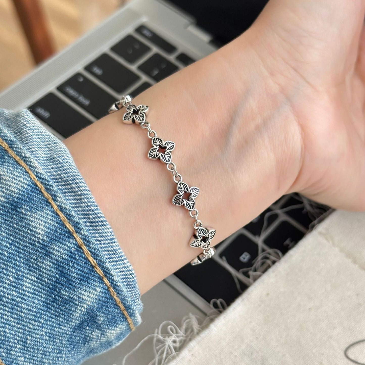 Vintage Style Minimalist Sterling Silver Bracelet