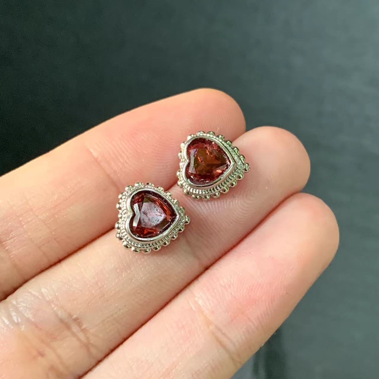 Natural Garnet Stone Sterling Silver 925 Stud earrings