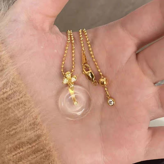 Jade Crystal Lucky Charm Sterling Silver Necklace 40+5cm