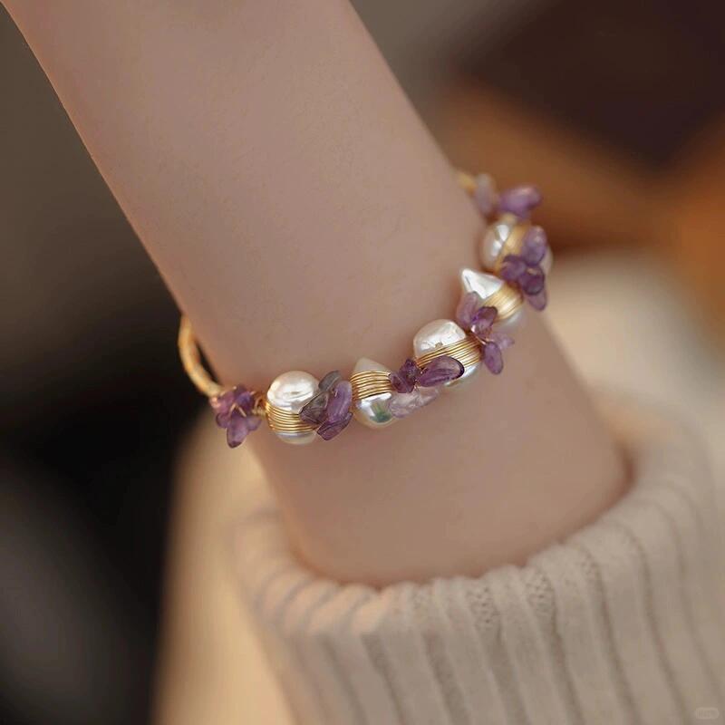 Gold Filled Pearls with Amethyst Bracelet