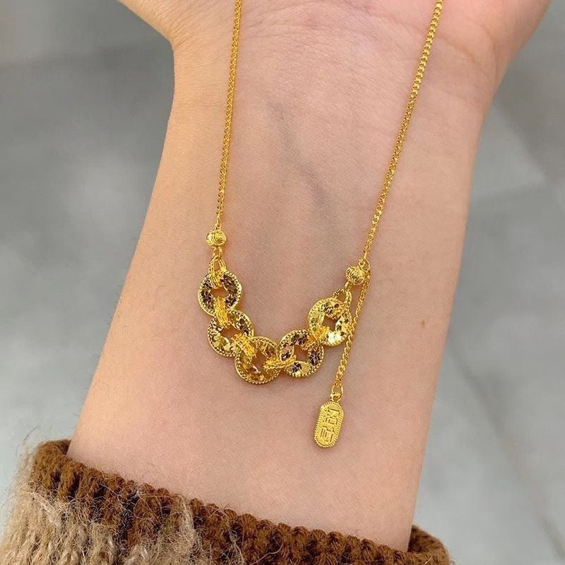 Vintage five coins Lucky Charm 18k Gold Filled Necklace-  length 40+5 cm