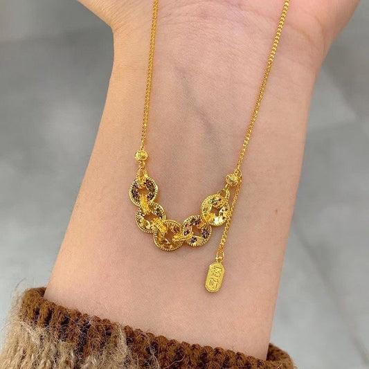 Vintage five coins Lucky Charm 18k Gold Filled Necklace-  length 40+5 cm