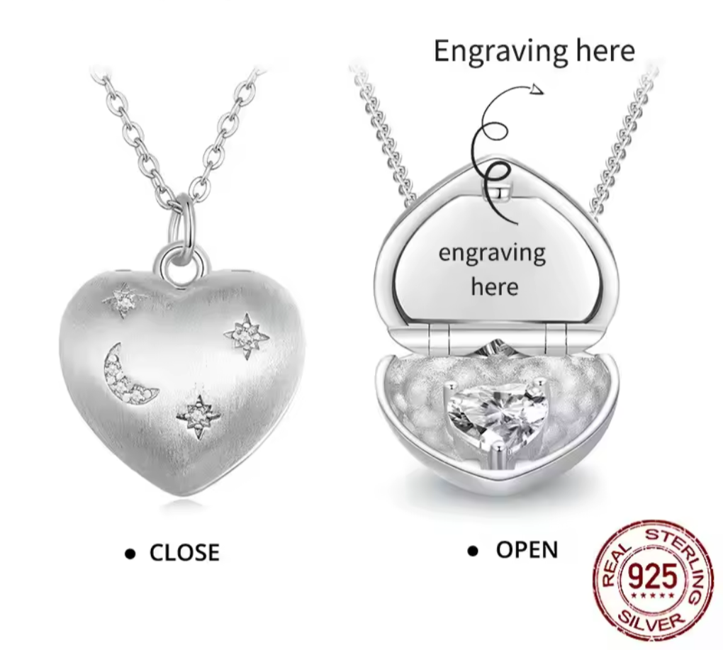 Customized Engraving Heart Sterling Silver Necklace with Birth Stone-Mail your engraving message with order number