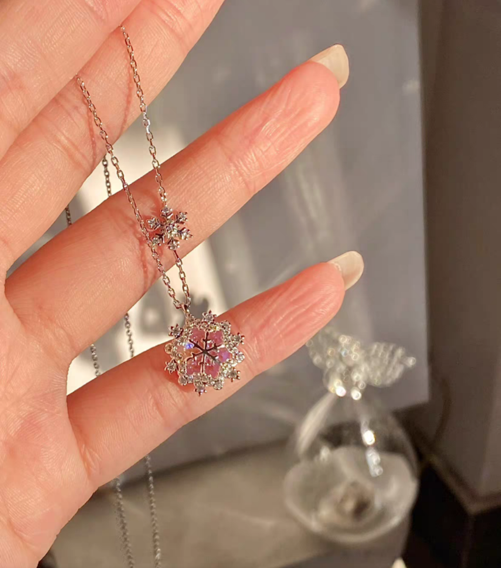 Pink Snowflake Sterling Silver Necklace