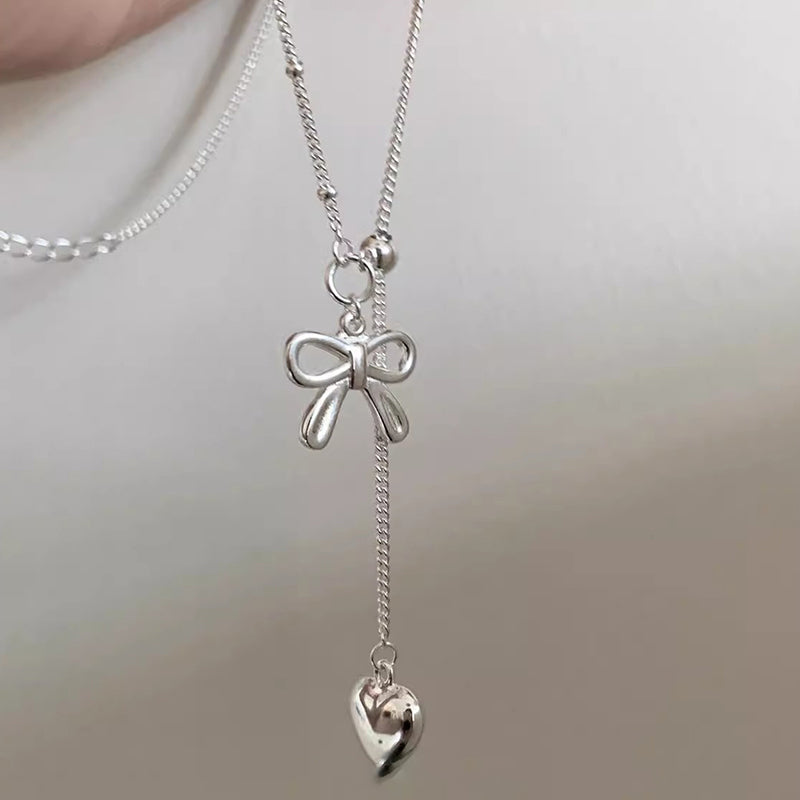 Bow heart Sterling Silver Necklace