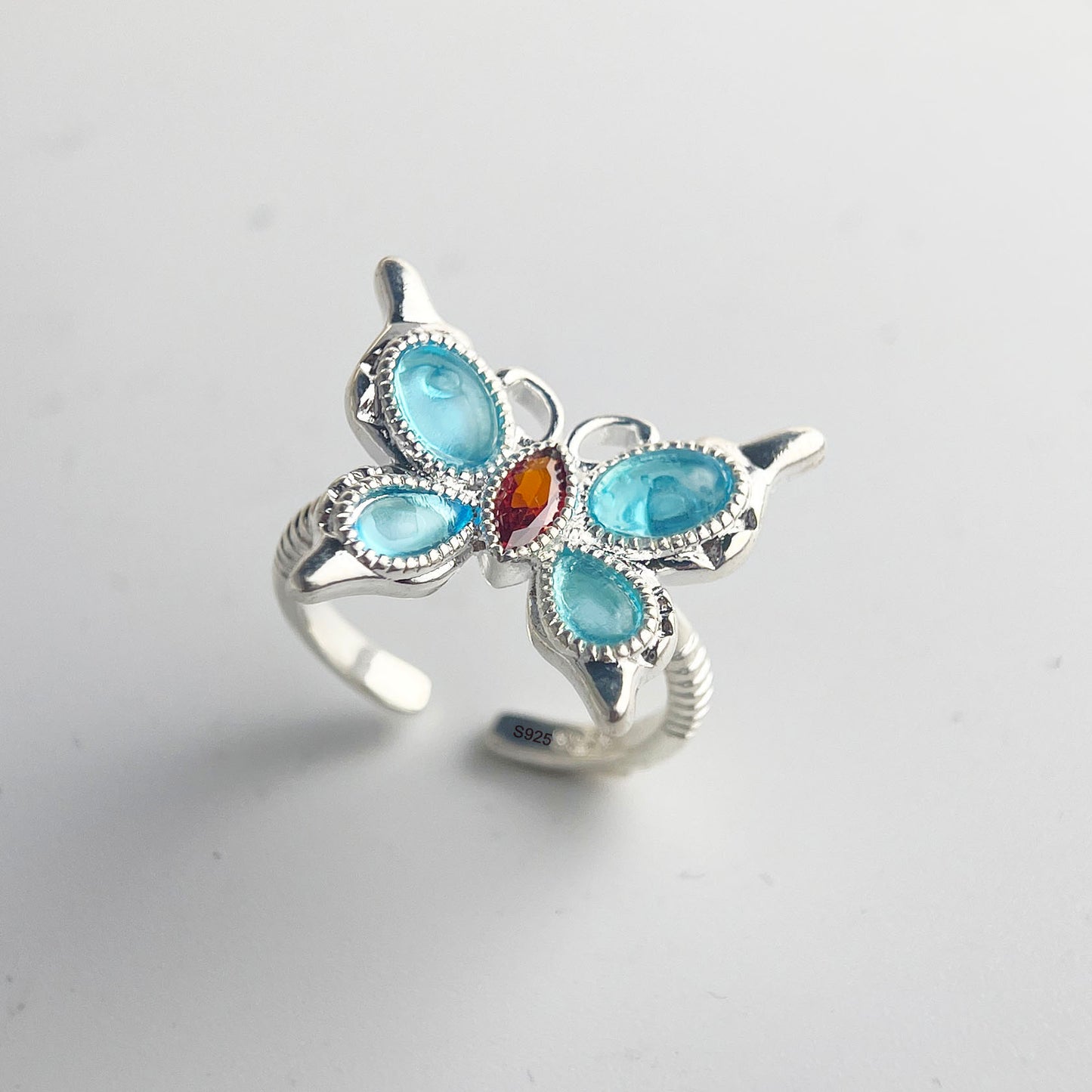Blue butterfly Sterling Silver 925 Ring Resizable