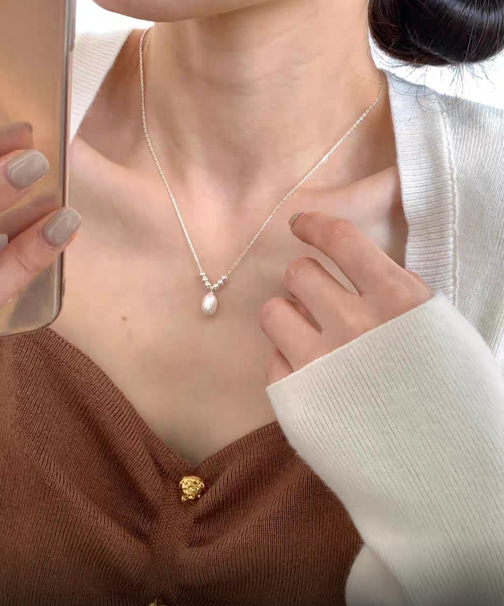 Mermaid Tear Drop Sterling Silver Pearl Necklace