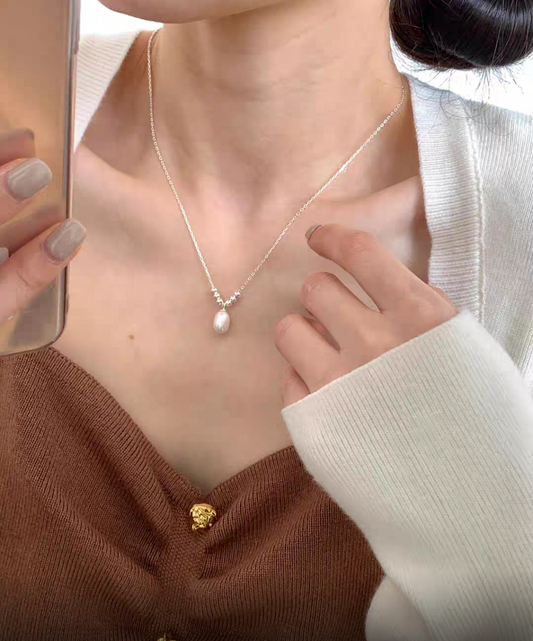 Mermaid Tear Drop Sterling Silver Pearl Necklace