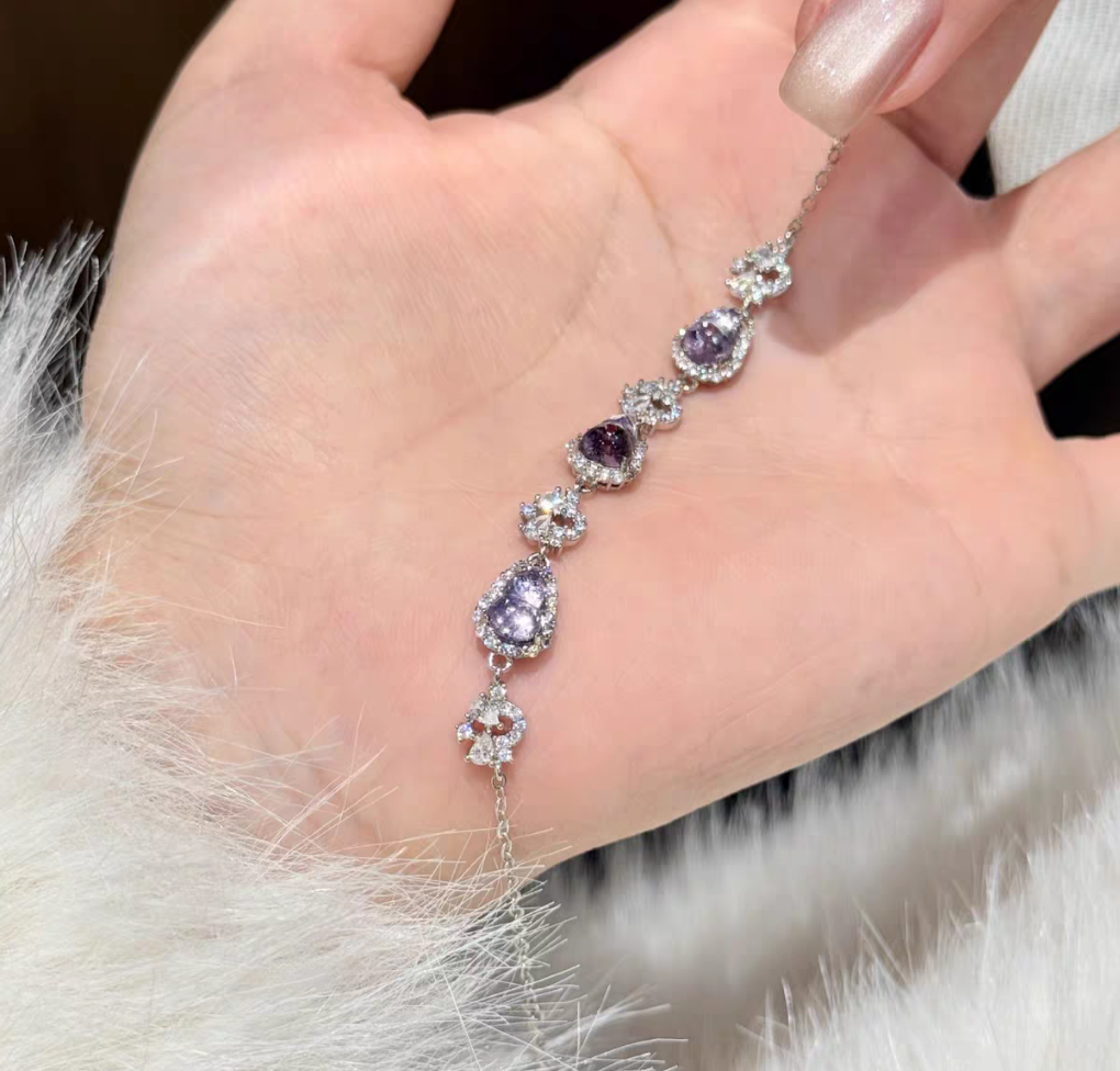 Double Happiness Amethyst Sterling Silver Bracelet