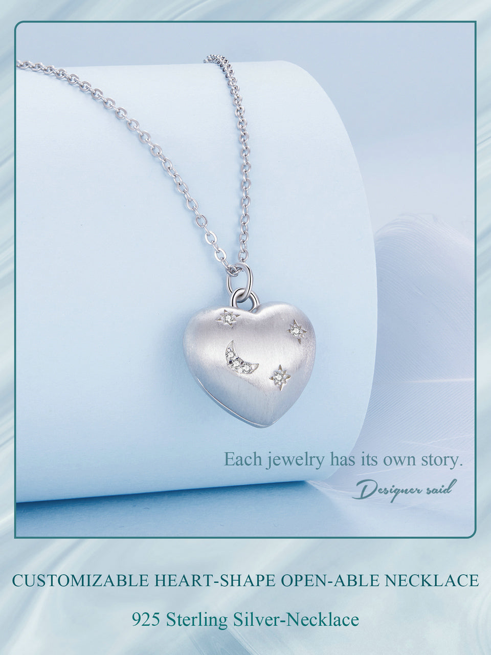 Customized Engraving Heart Sterling Silver Necklace with Birth Stone-Mail your engraving message with order number