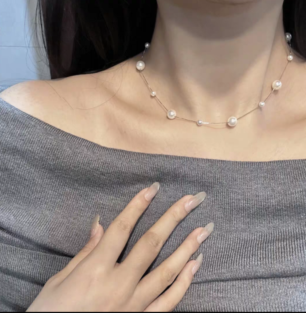 Natural Australian Pearls 5mm+8mm Chained Seashore Sterling Silver Necklace -Giftable Packing as Pictures-Greeting Card-Custom Hand written Note