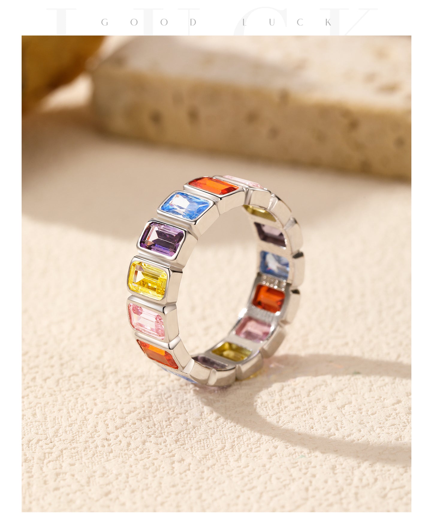 Multi Colored Cubic Zircon Sterling Silver Band Ring