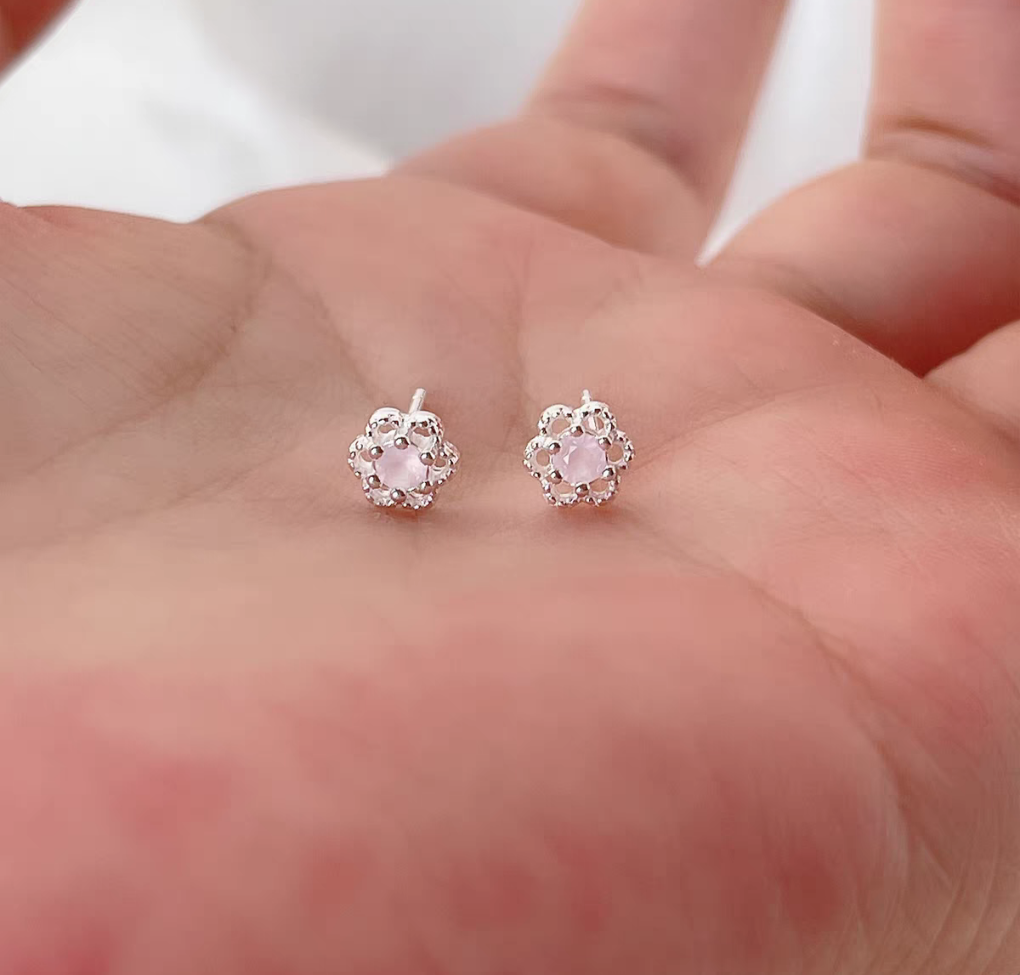Pink floral scent Sterling Silver 925 Stud earrings