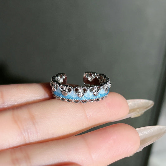 Oceans Waves Sterling Silver 925 Resizable Ring Set