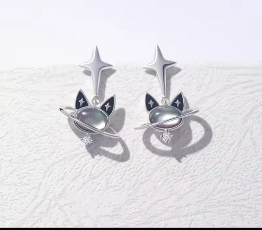 Kitten Sterling Silver Earrings with Cubic Zircon