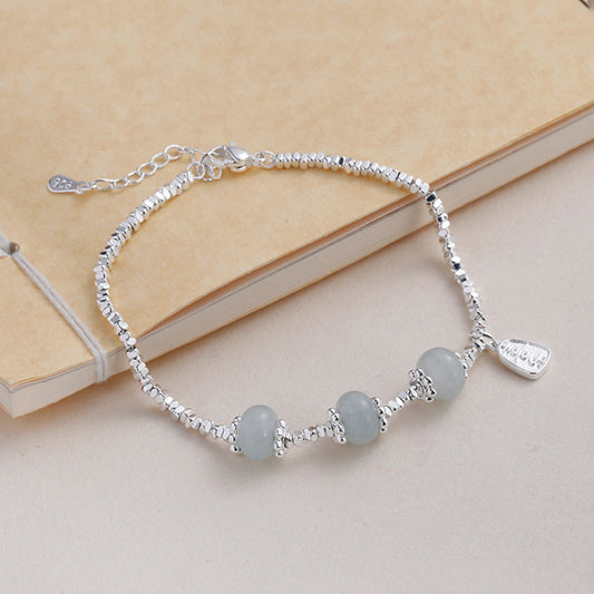 Aquamarine gemstone Sliver 925 Bracelet