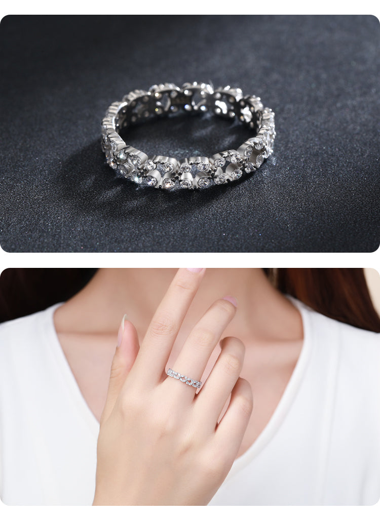 Floral Band Style Sterling Silver Cubic Zircon Ring