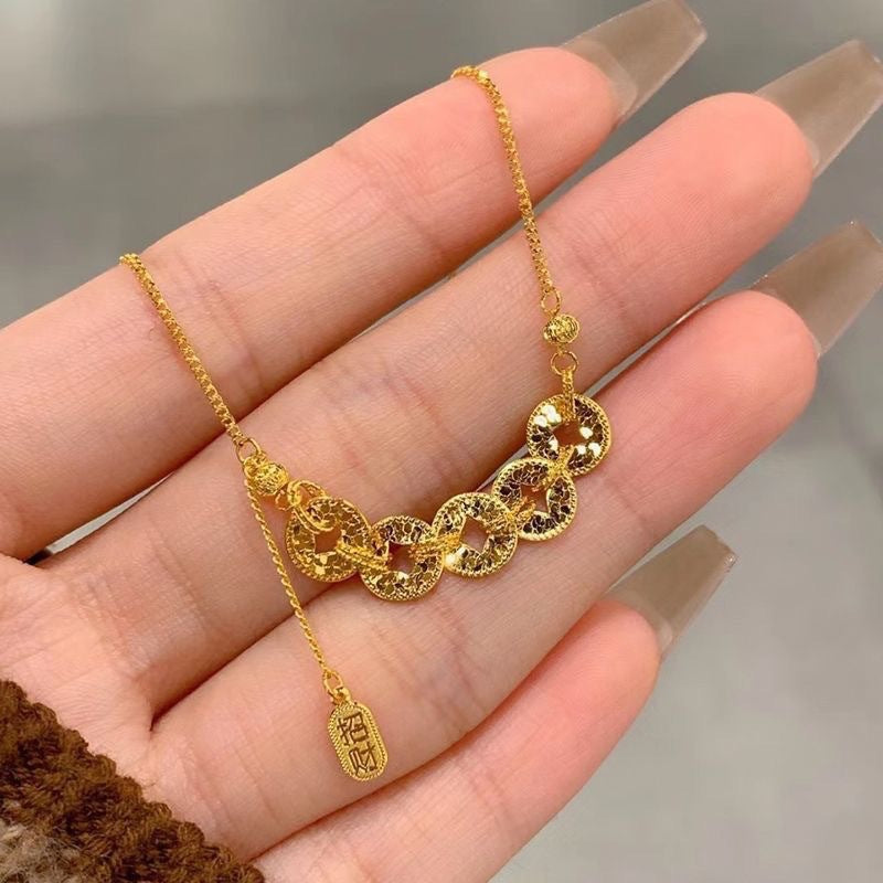 Vintage five coins Lucky Charm 18k Gold Filled Necklace-  length 40+5 cm