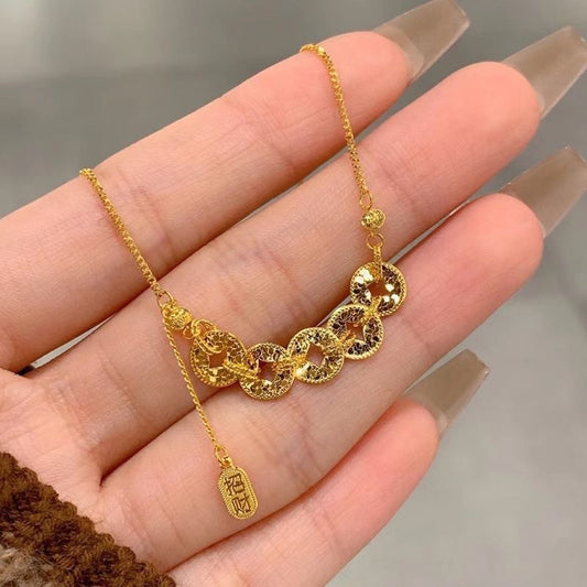 Vintage five coins Lucky Charm 18k Gold Filled Necklace-  length 40+5 cm