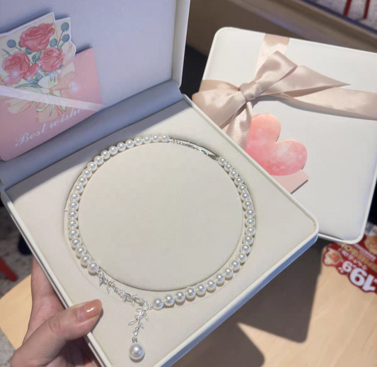 Natural Australian Pearls 8mm Floral Arrangement Sterling Silver Necklace -Giftable Packing as Picture s-Greeting Card-Custom Hand written Note