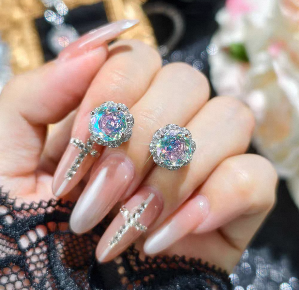 Rainbow whispers Sterling Silver High Carbon Diamond Stud earrings