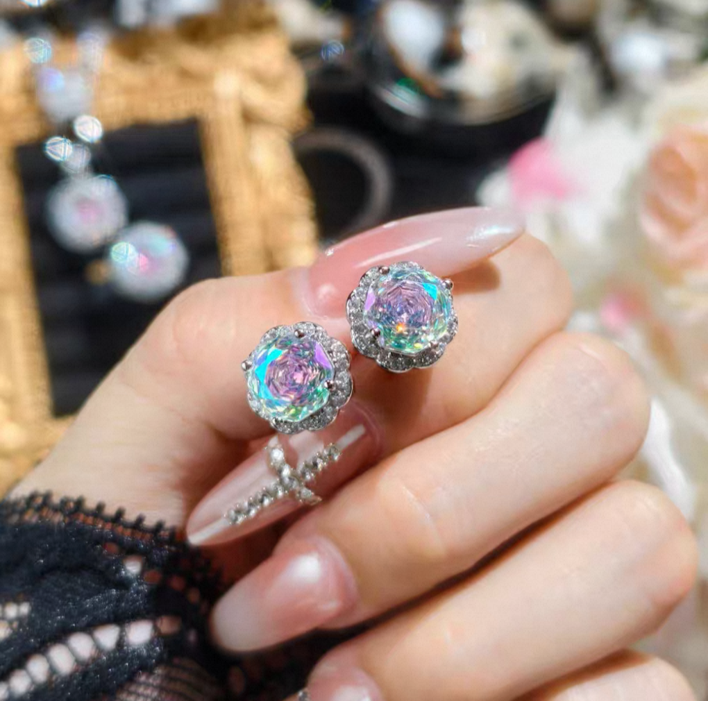 Rainbow whispers Sterling Silver High Carbon Diamond Stud earrings