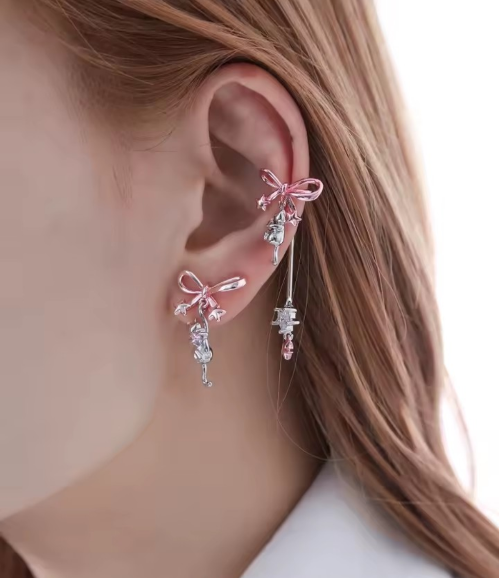 Pink Princess Kitten Sterling Silver Earrings