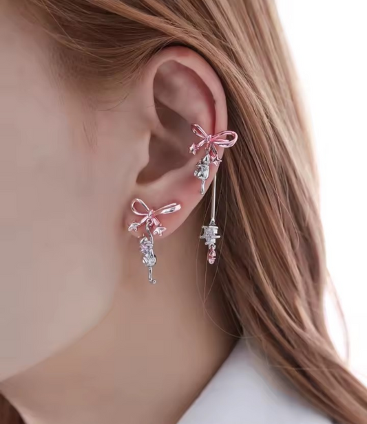 Pink Princess Kitten Sterling Silver Earrings