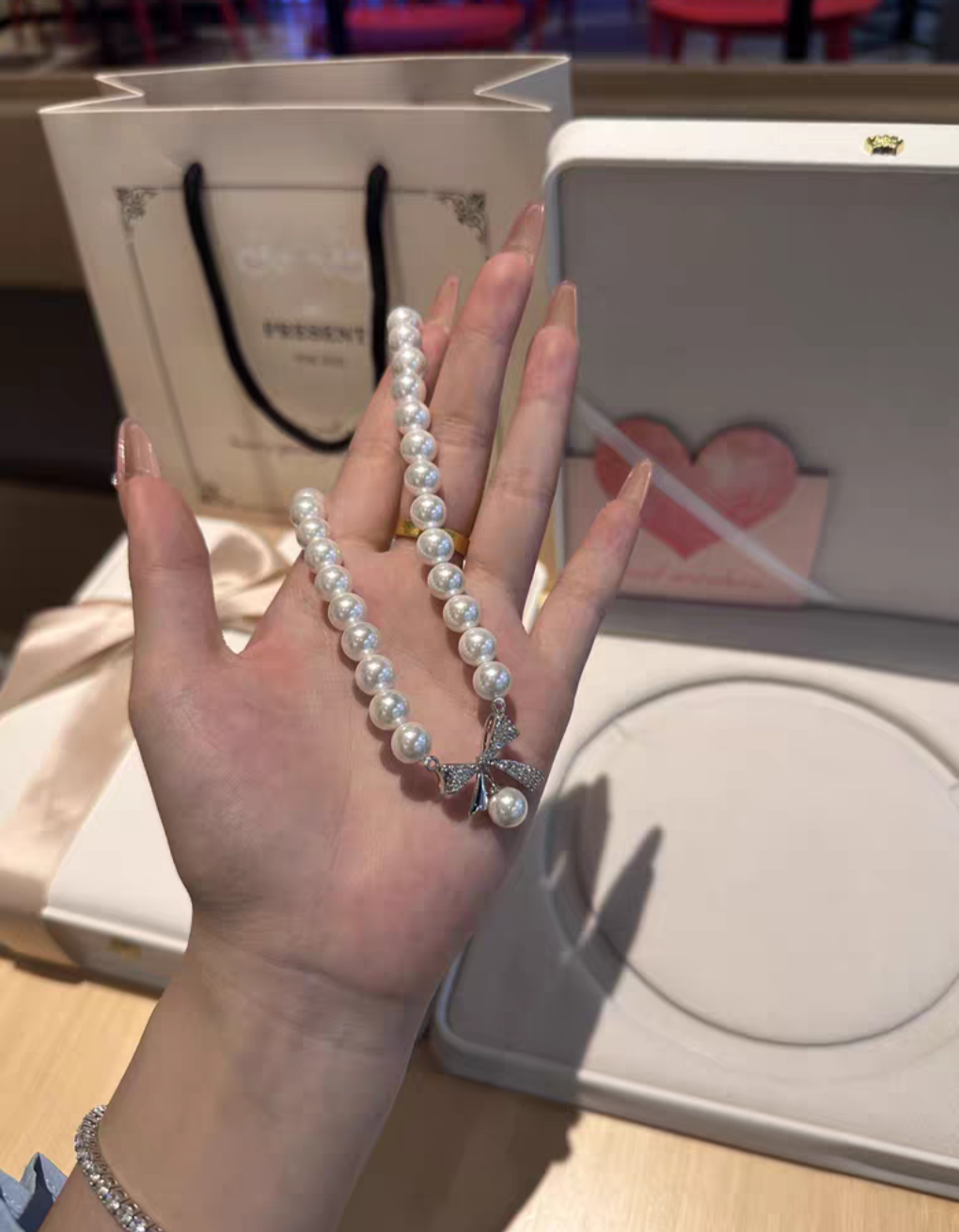 Natural Australian Pearls 8mm Luna Bow Sterling Silver Necklace -Giftable Packing as Pictures-Greeting Card-Custom Hand written Note