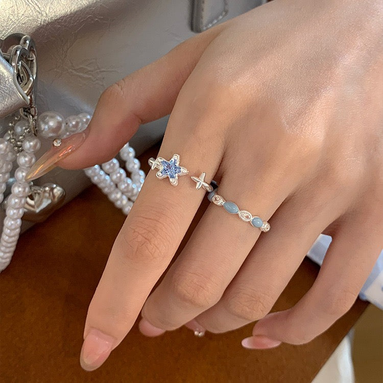 Blue hues winter Sterling Silver Ring set