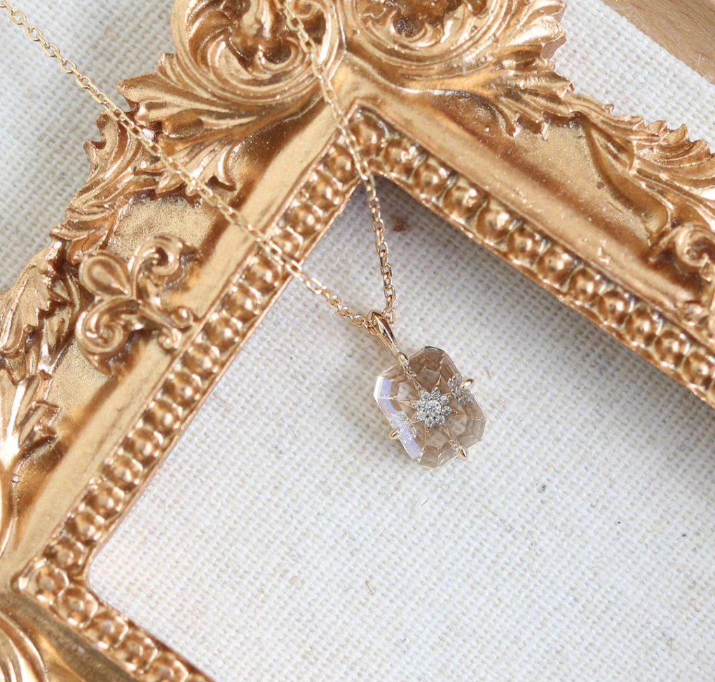 Celestial emerald-cut  starburst diamond accent Sterling Silver 925 Necklace