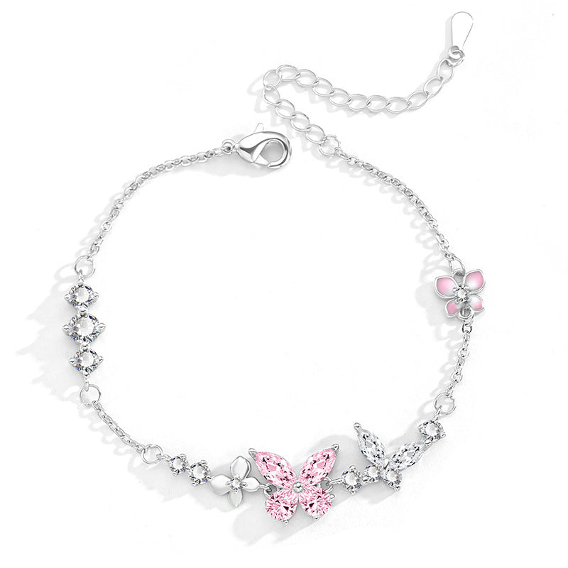 Pink Butterfly Sterling Silver 925 Bracelet