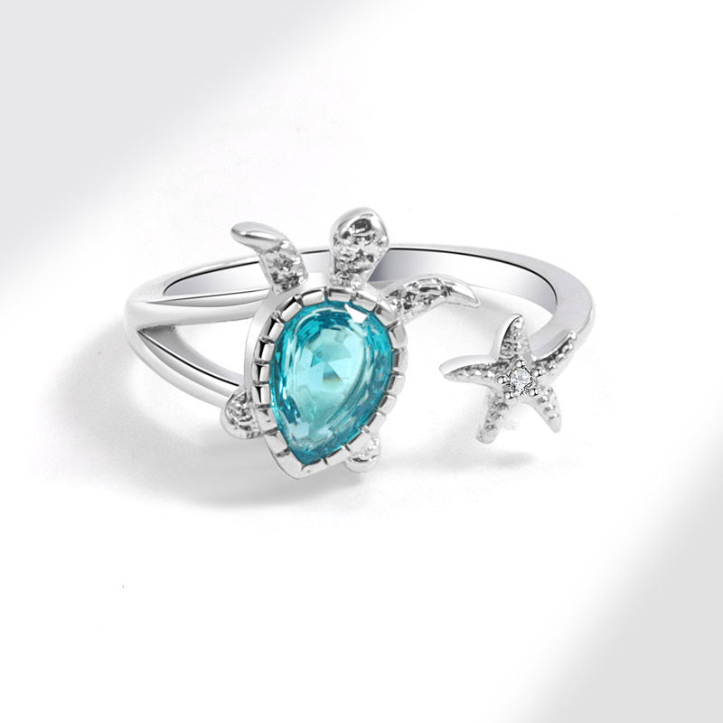 Sea Turtle Sterling Silver Ring with Cubic Zircon