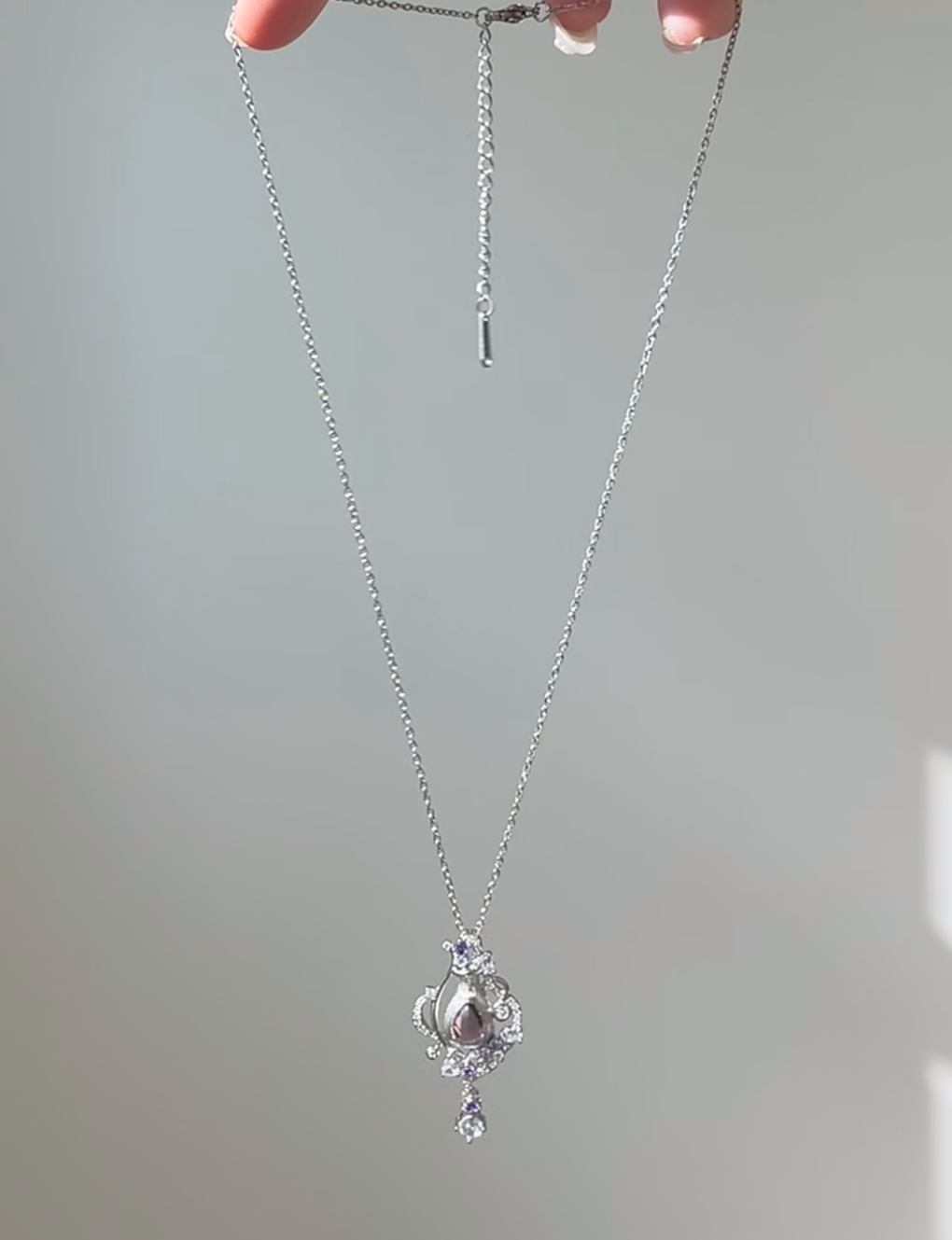 Perfume bottle Natural Amethyst Sterling Silver Necklace