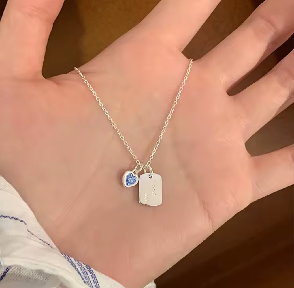Blue Heart Good Luck Sterling Silver Necklace