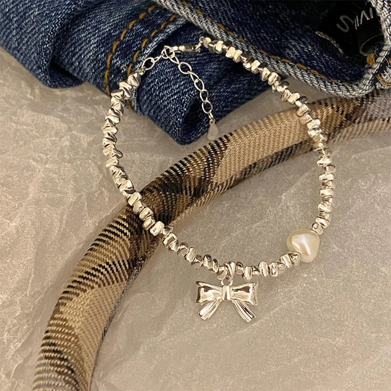 Sterling Silver Beaded Bow Bracelet