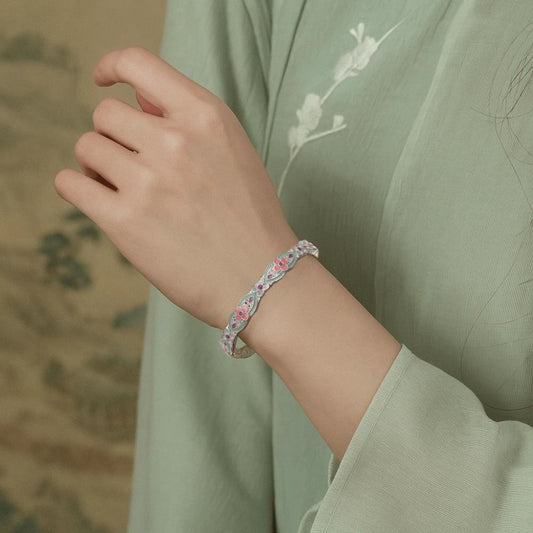 Traditional Floral Cuff Bangle Bracelet -Sterling Silver -second edition