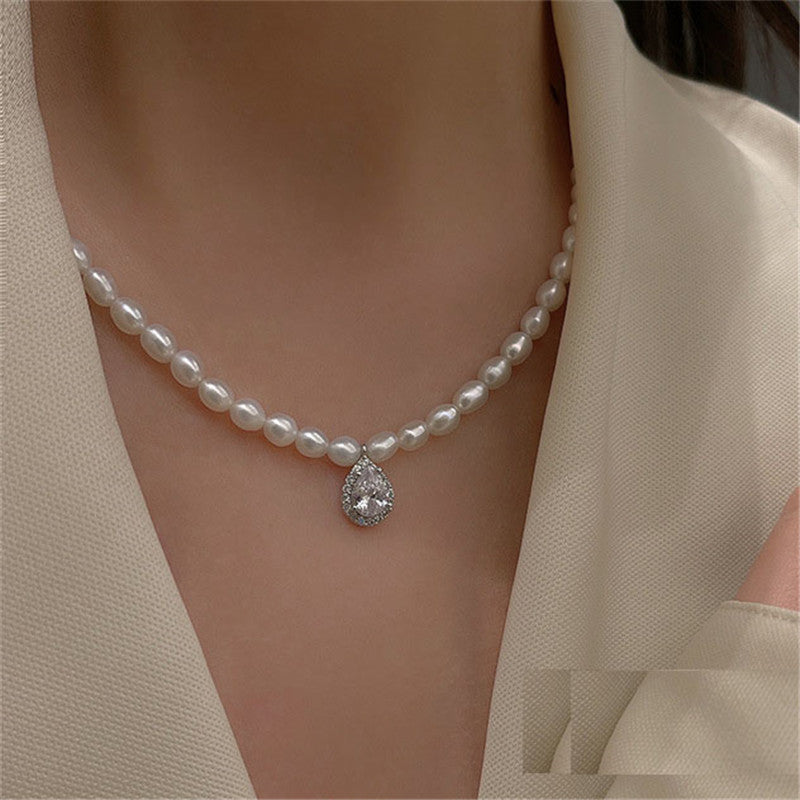 Ocean Drop Sterling Silver Pendant Pearls Necklace