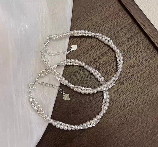 Tangled Feeling Pearls and Sterling Silver Double layer Bracelet