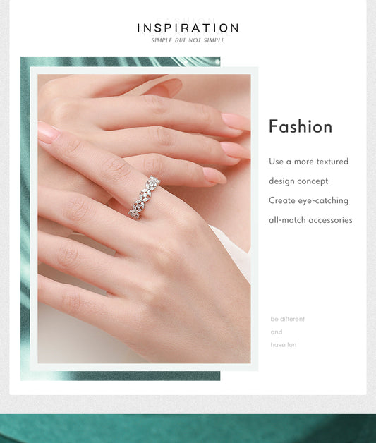 Dazzling Floral Stackable Sterling Silver Ring