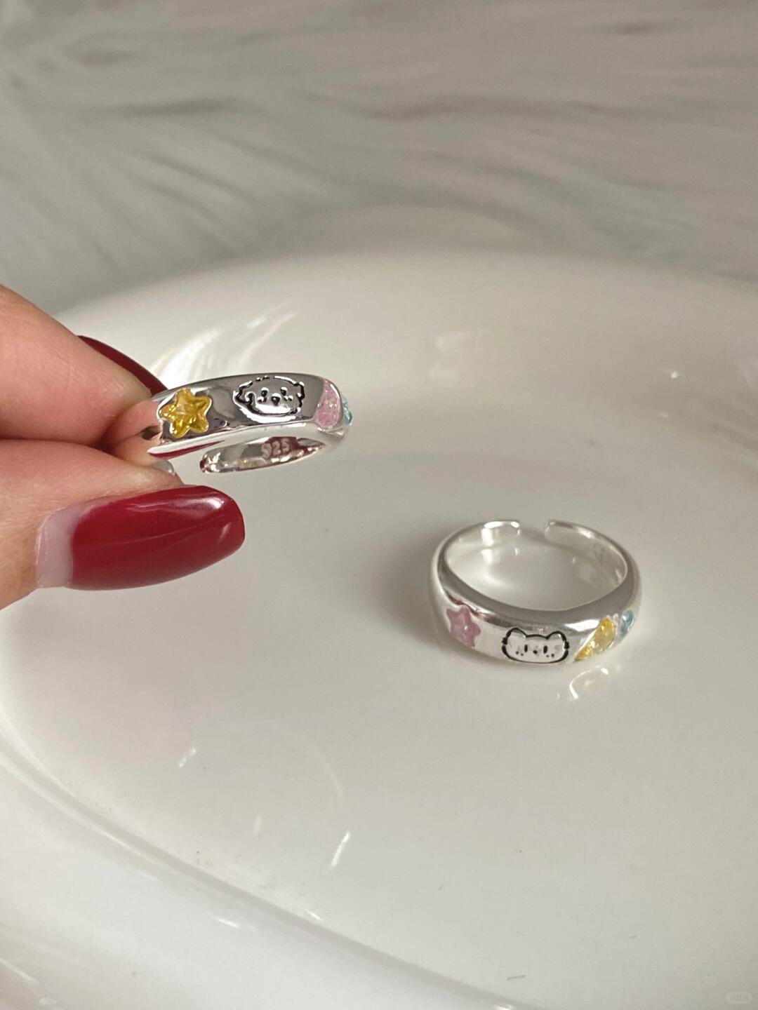 Cat & Dog Sterling Silver Ring set