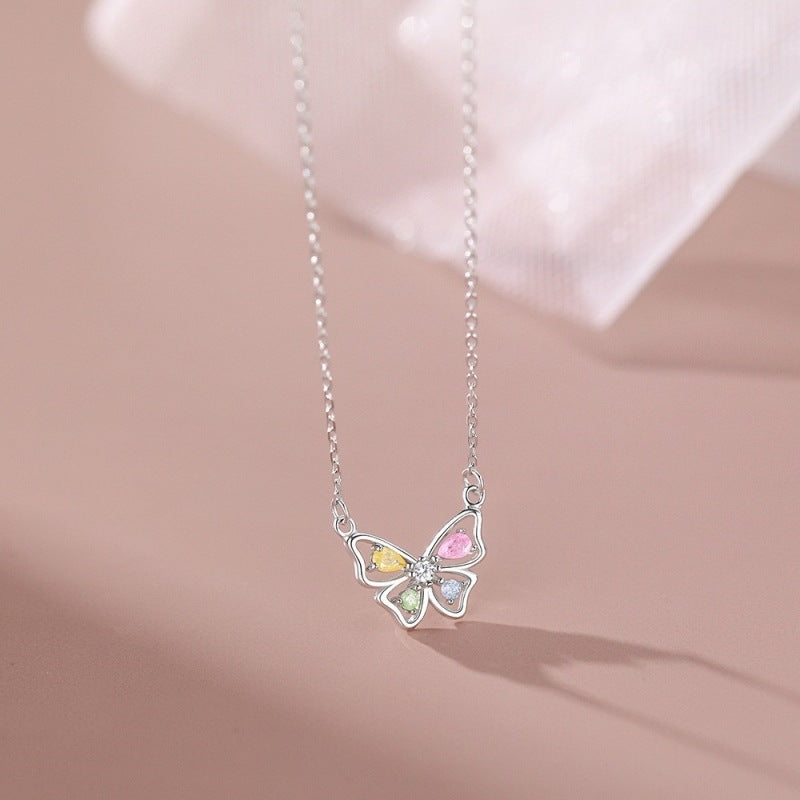 Butterfly Statement Sterling Silver Necklace Cubic Zircon
