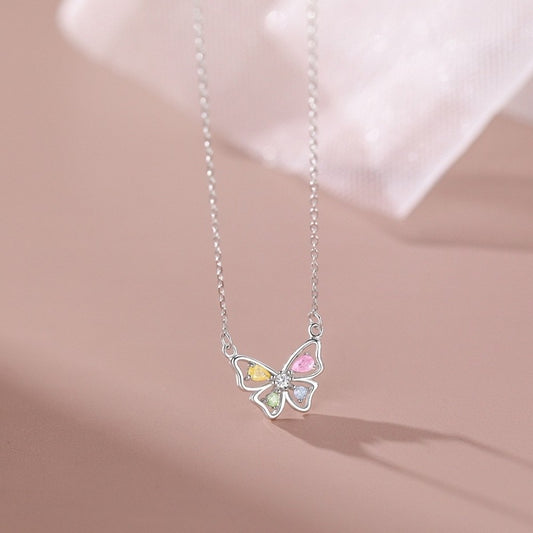 Butterfly Statement Sterling Silver Necklace Cubic Zircon