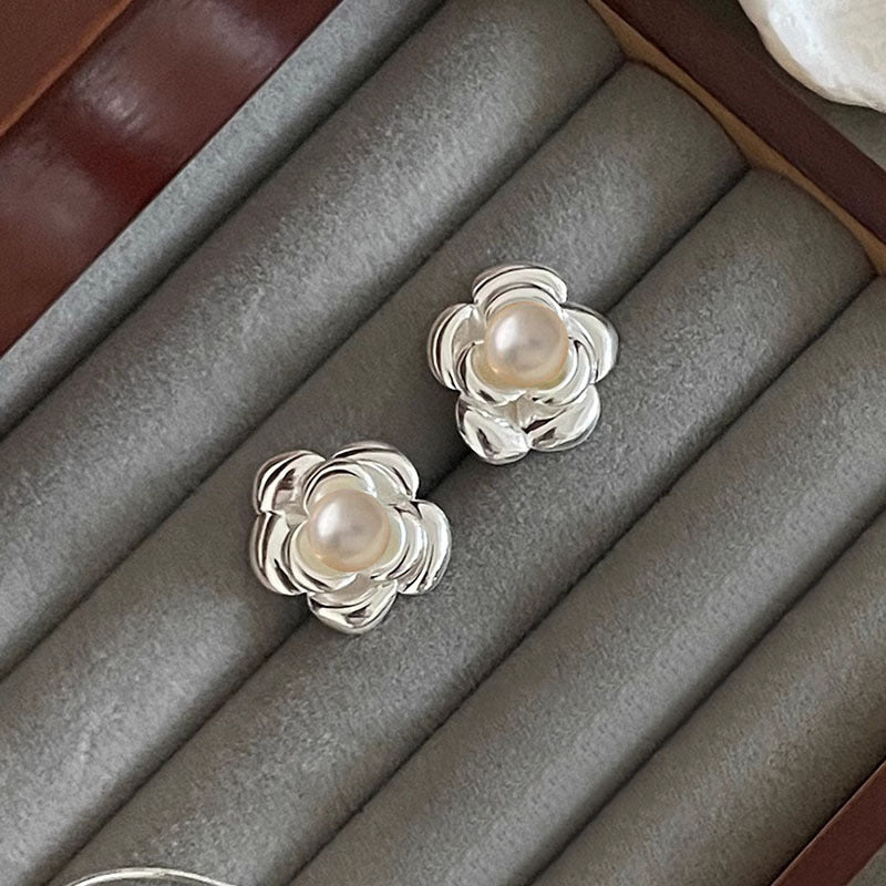 Rose Pearl Sterling Silver Stud Earrings