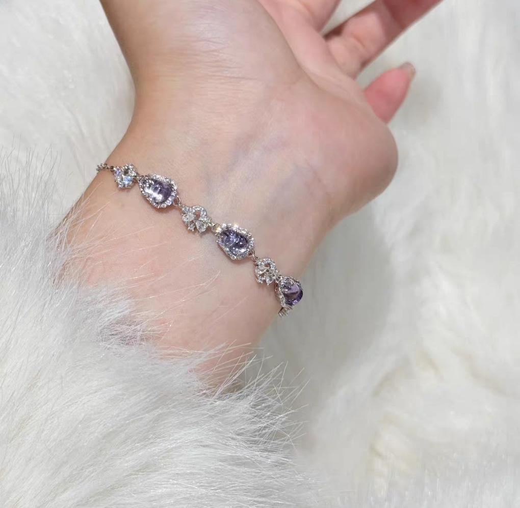 Double Happiness Amethyst Sterling Silver Bracelet
