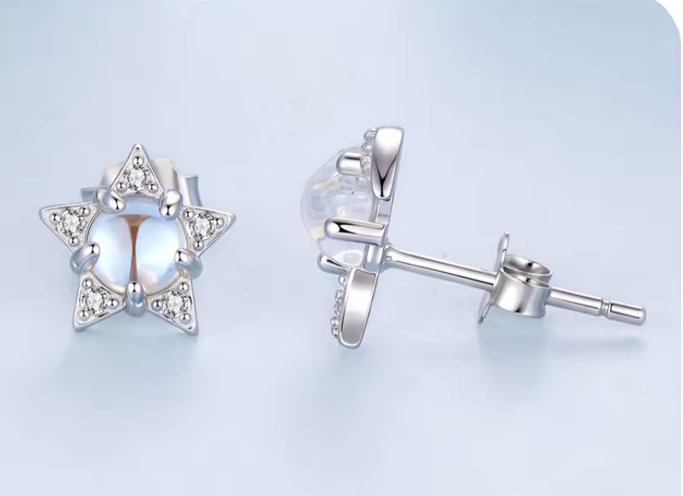 Star&Moon Sterling Silver 925 Stud earrings with Moonstone