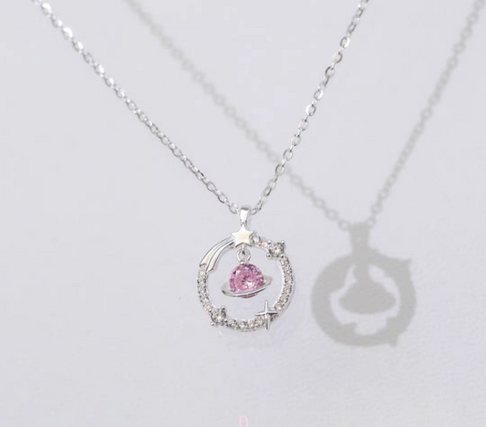 Pink Universe Sterling Silver 925 Necklace 40+5 cm