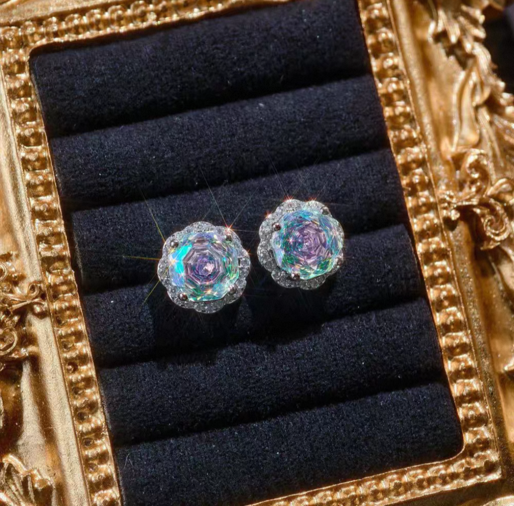 Rainbow whispers Sterling Silver High Carbon Diamond Stud earrings
